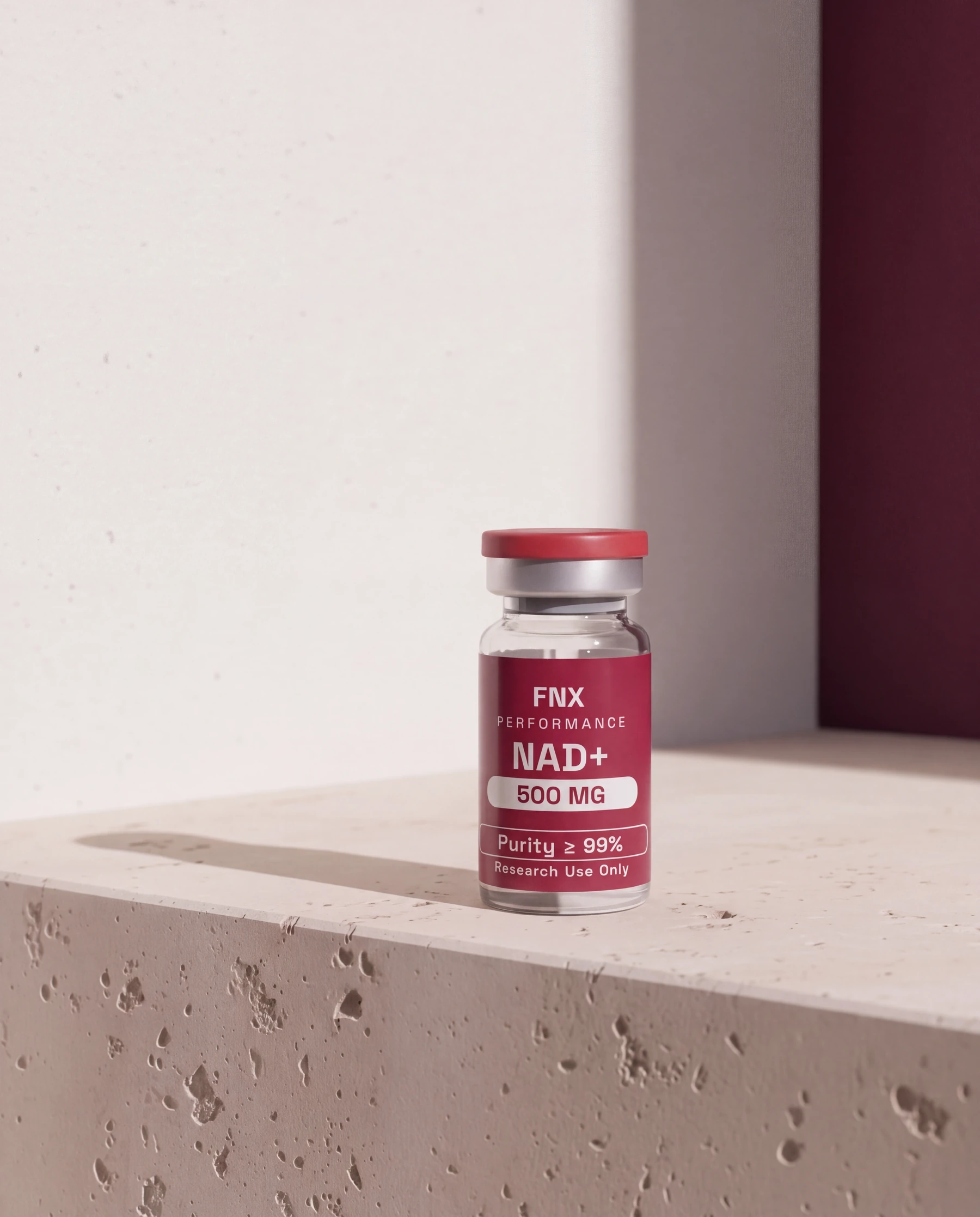NAD+ vial on a stone plinth
